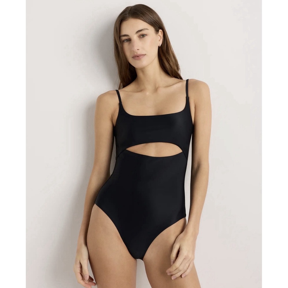 Quince Women's Large Italian Cut-Out One-Piece Swimsuit Black NEW